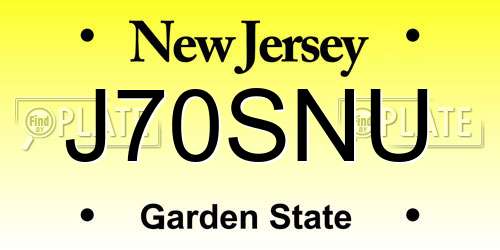 J70SNU New Jersey License Plate