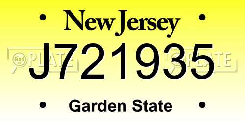 J721935 New Jersey License Plate
