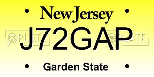 J72GAP New Jersey License Plate