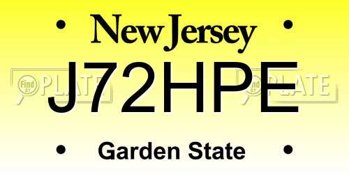 J72HPE New Jersey License Plate