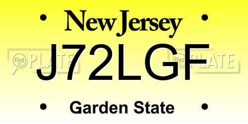 J72LGF New Jersey License Plate