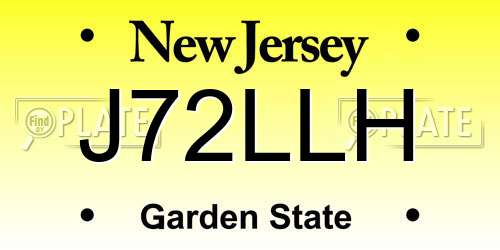 J72LLH New Jersey License Plate