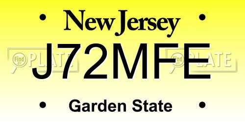 J72MFE New Jersey License Plate
