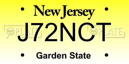 J72NCT New Jersey License Plate