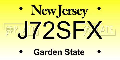 J72SFX New Jersey License Plate