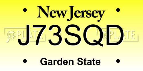 J73SQD New Jersey License Plate