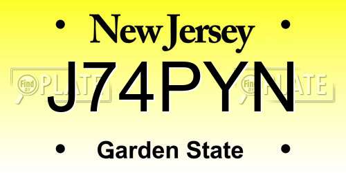 J74PYN New Jersey License Plate