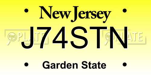 J74STN New Jersey License Plate