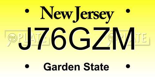 J76GZM New Jersey License Plate