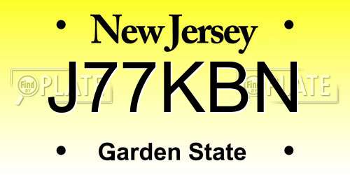 J77KBN New Jersey License Plate