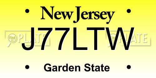 J77LTW New Jersey License Plate
