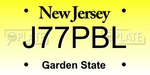 J77PBL New Jersey License Plate