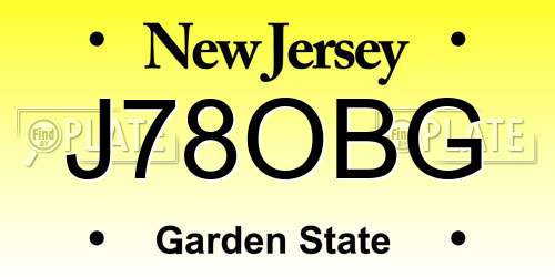 J78OBG New Jersey License Plate