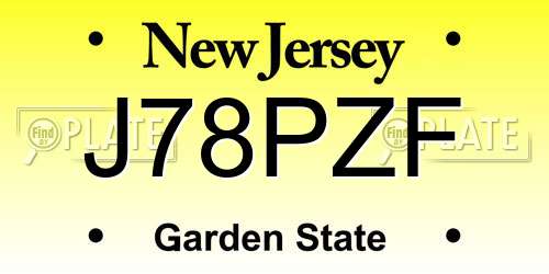J78PZF New Jersey License Plate
