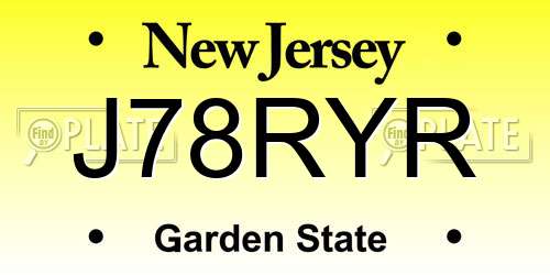 J78RYR New Jersey License Plate