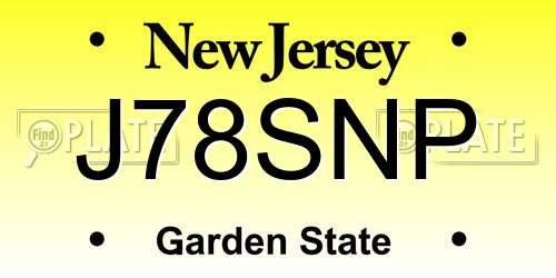 J78SNP New Jersey License Plate