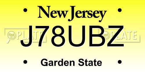J78UBZ New Jersey License Plate