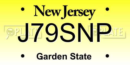 J79SNP New Jersey License Plate