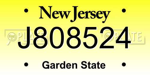 J808524 New Jersey License Plate