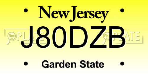 J80DZB New Jersey License Plate