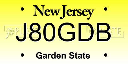 J80GDB New Jersey License Plate