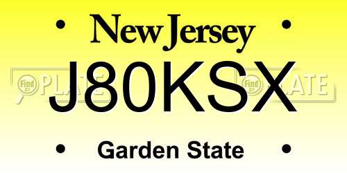J80KSX New Jersey License Plate