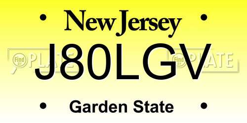 J80LGV New Jersey License Plate