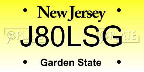 J80LSG New Jersey License Plate