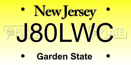 J80LWC New Jersey License Plate