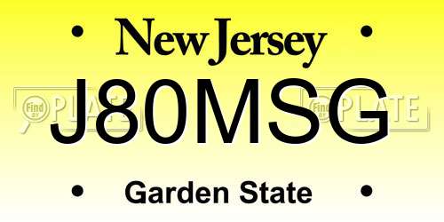 J80MSG New Jersey License Plate