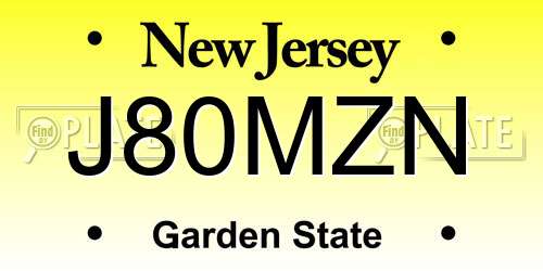 J80MZN New Jersey License Plate