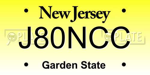 J80NCC New Jersey License Plate