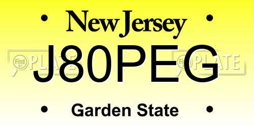 J80PEG New Jersey License Plate
