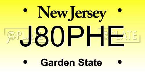 J80PHE New Jersey License Plate