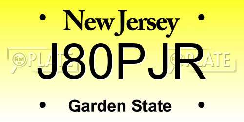 J80PJR New Jersey License Plate
