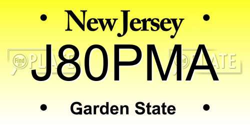 J80PMA New Jersey License Plate