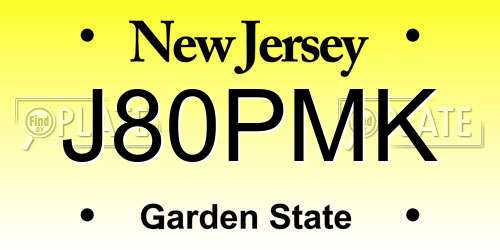 J80PMK New Jersey License Plate