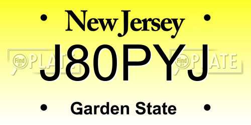J80PYJ New Jersey License Plate