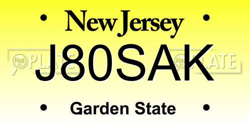 J80SAK New Jersey License Plate