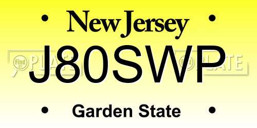 J80SWP New Jersey License Plate