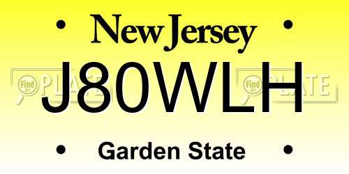 J80WLH New Jersey License Plate