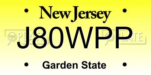 J80WPP New Jersey License Plate