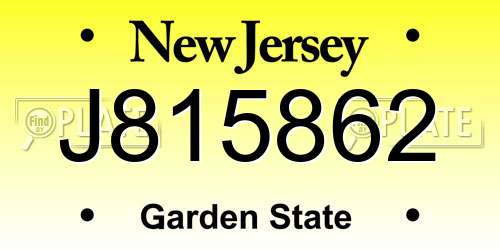 J815862 New Jersey License Plate