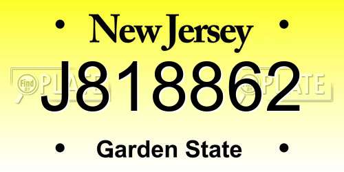J818862 New Jersey License Plate