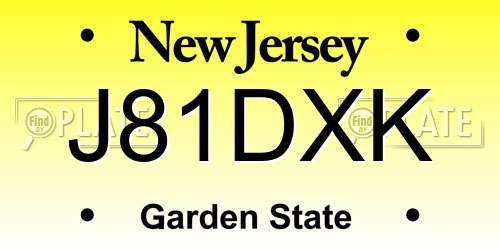 J81DXK New Jersey License Plate