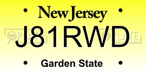 J81RWD New Jersey License Plate