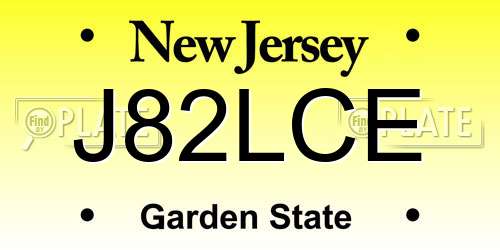 J82LCE New Jersey License Plate