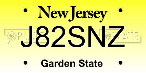 J82SNZ New Jersey License Plate