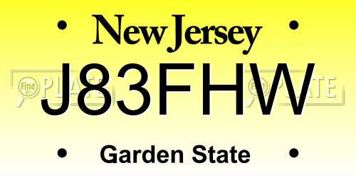 J83FHW New Jersey License Plate