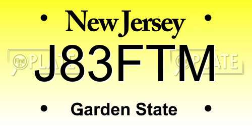 J83FTM New Jersey License Plate